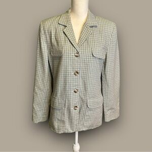 Brooks Brothers Vintage Women’s Blue & Gray Plaid Button-Up Flap Pocket Blazer 8